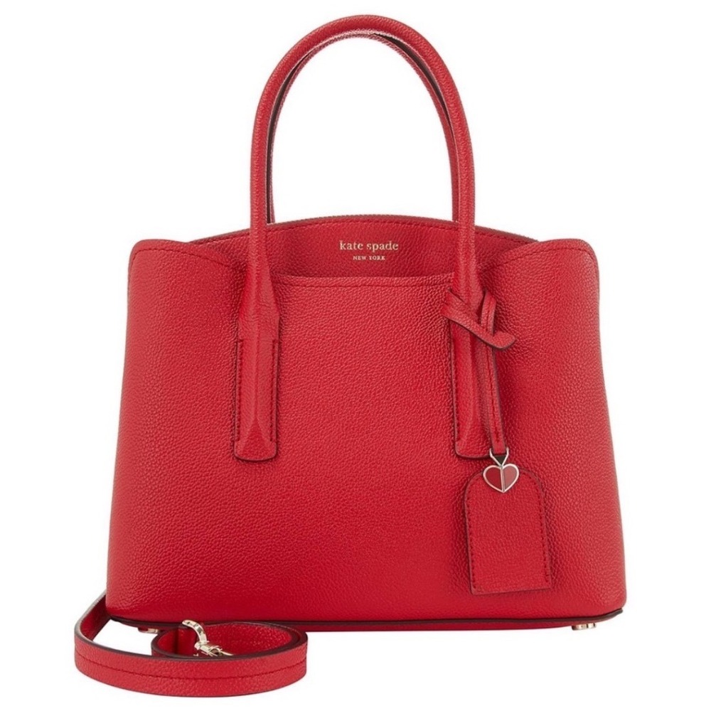 Kate Spade Margaux Medium Satchel Pebbled Leather Crossbody Handbag Hot Chili